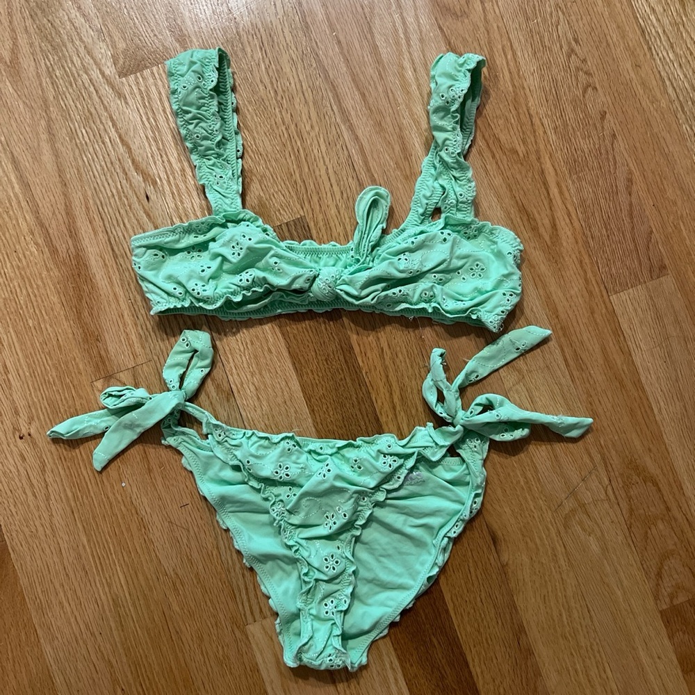 Frankie’s Bikinis green lace bikini set